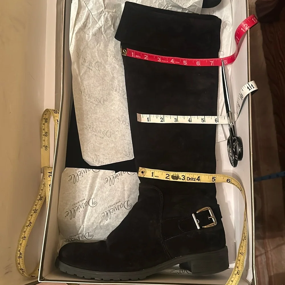 Danielle Italian Suede Over the Knee Flat Riding Boots Black, Size EU40  US 9.5